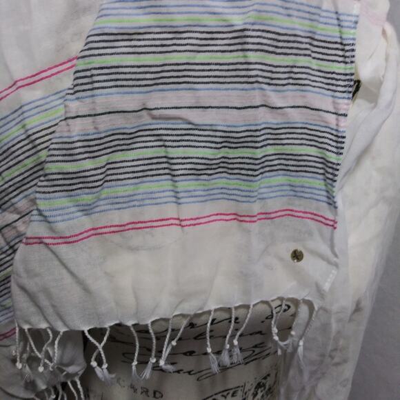 Eddie Bauer White Scarf with Striped Fringe Cotton Spring Layer Size OS - Picture 5 of 7